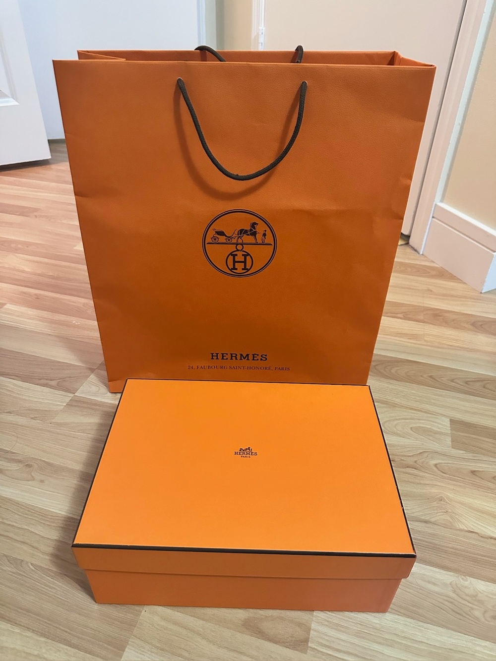 Hermes EMPTY Orange Gift Box Shopping Bag Ribbon Packaging Set